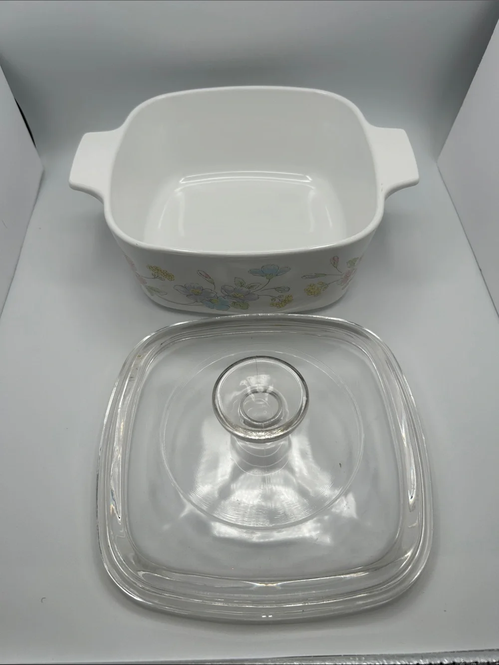 Vintage Corning Ware Pastel Bouquet Covered Casserole Dish with Glass Lid